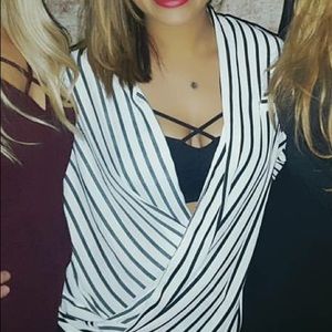 Open front striped chiffon top